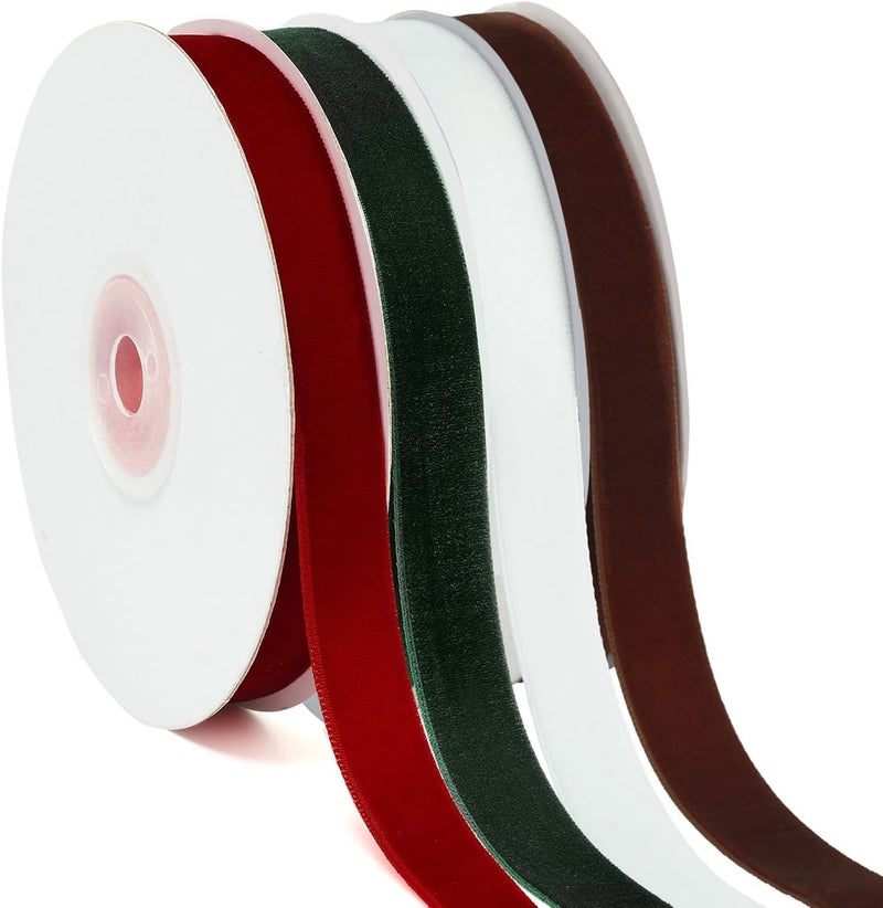 YANGTE 4 Colors Christmas Ribbon Set, 5/8" x 40Yard Premium Velvet Ribbon for Gift Wrapping, Christmas Tree Ornaments Handmade Crafts Bow Making（Red,Green,White,Brown） - Image 1